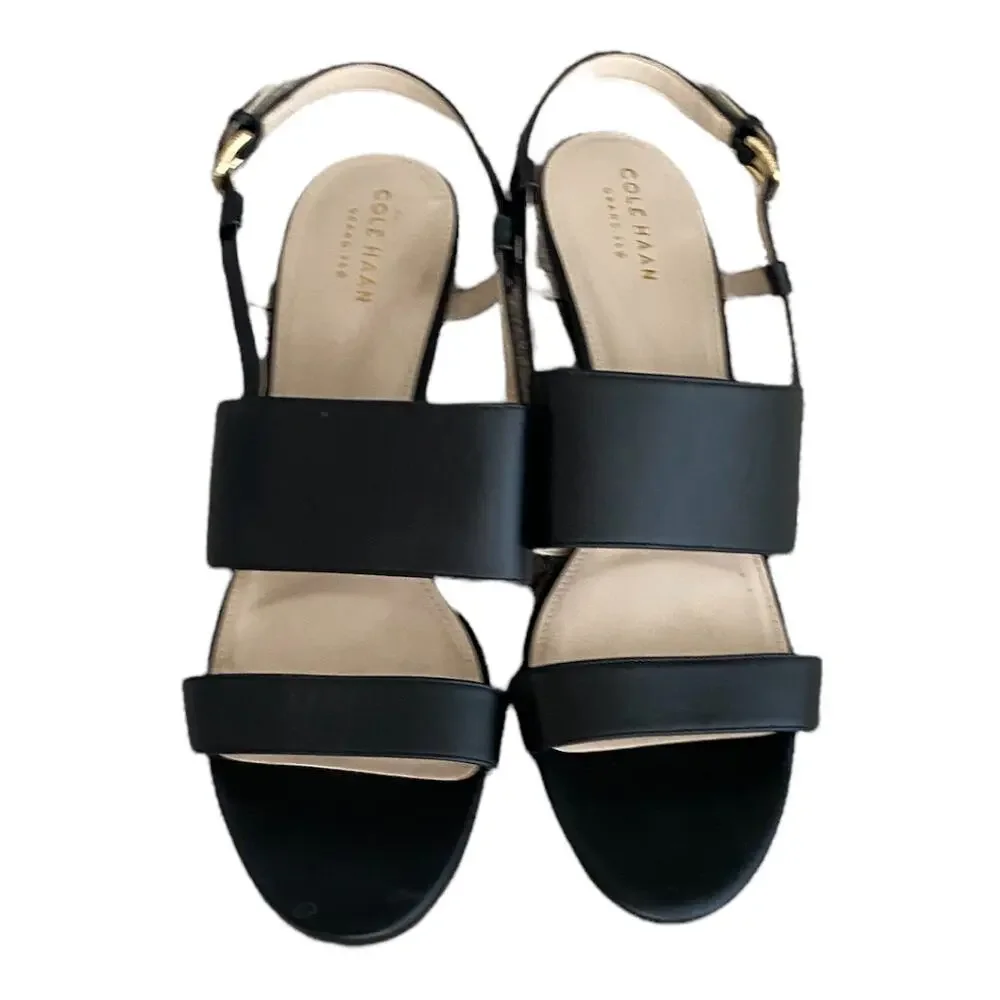 EUC Cole Haan black low wedge sandals heels size 10